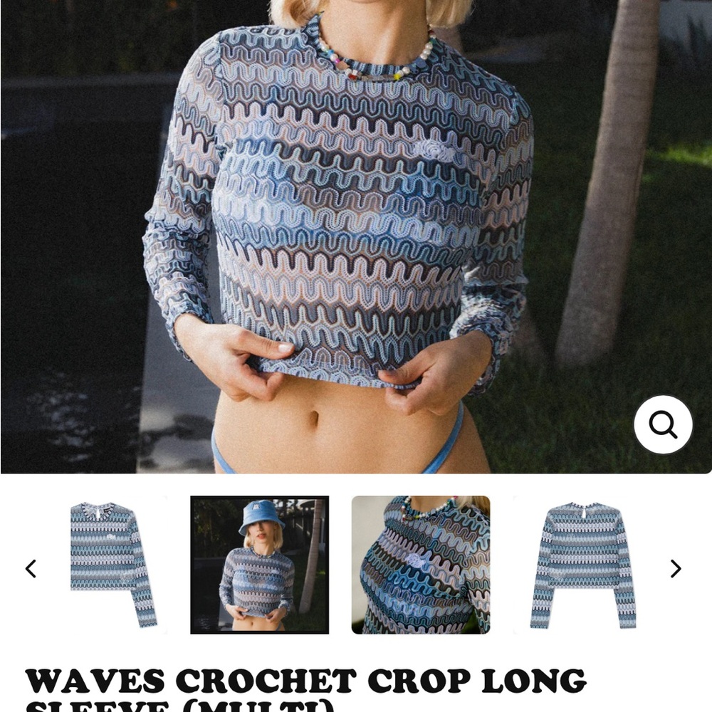 RipnDip Waves Crochet Crop Long Sleeve Sweater - Multicolor XS